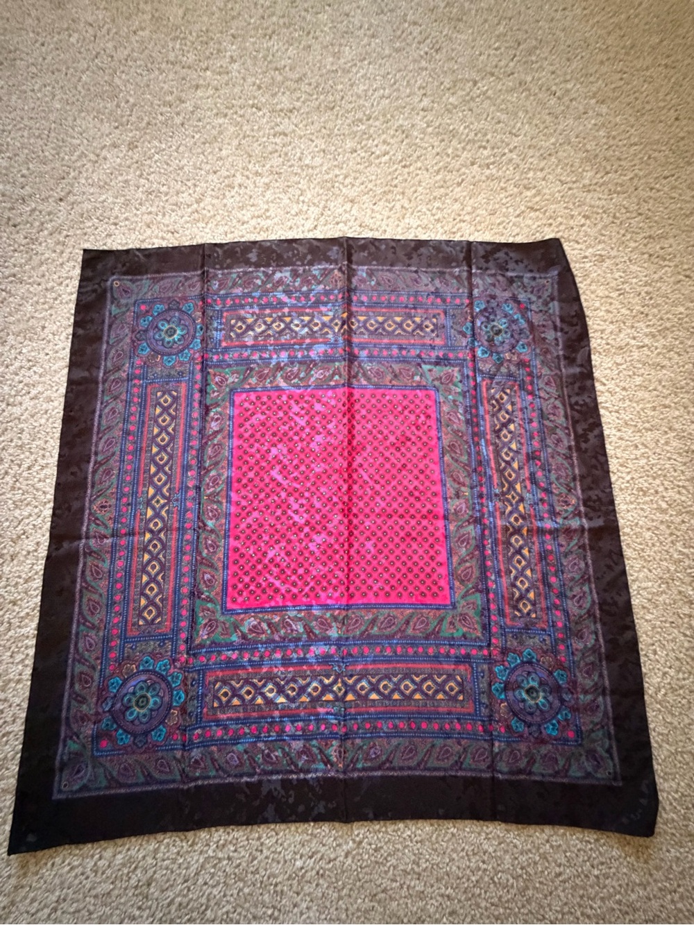 Stylish Paisley Square Accent Scarf - Pink and Black